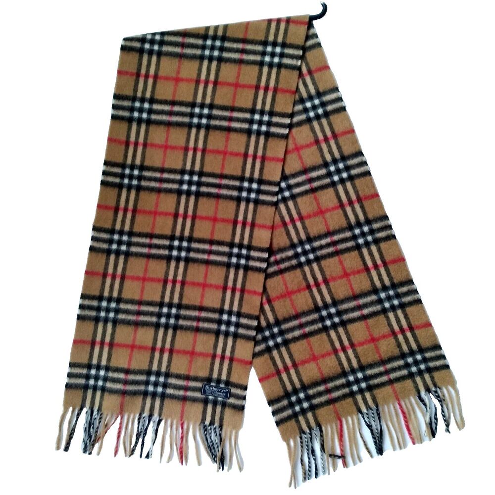 Burberry Luxury Cashmere Classic Camel Nova Check Reversible Fringed Scarf 62X13